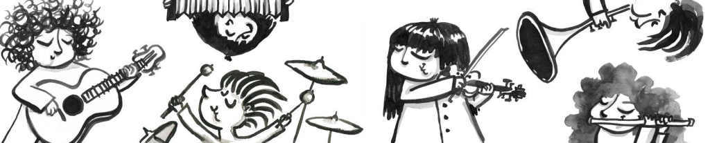 Banner black&white image of musicians, left side